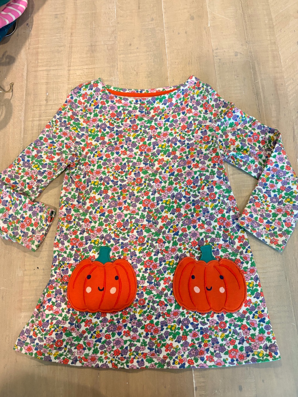MB Kids Floral Pumpkin Pocket Tunic Dress - Orange Pumpkin
